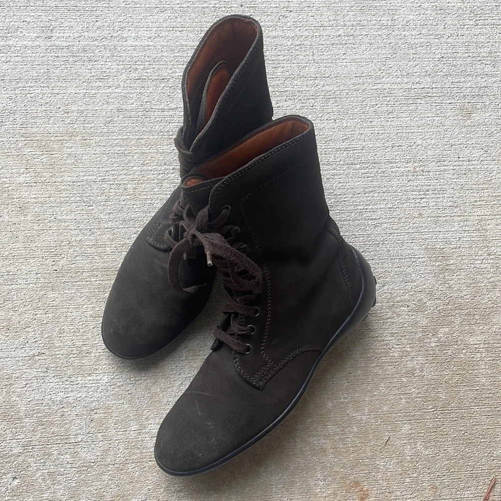 Tod's boots Men’s Brown leather Suede Lace Up combat Shoe Size 37